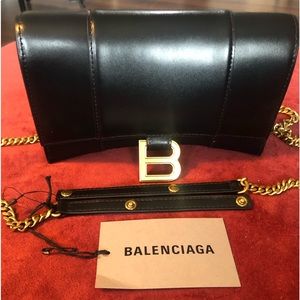 Balenciaga Hour Bag - Black w/ aged gold heavy chain. NWT - Guaranteed Authentic